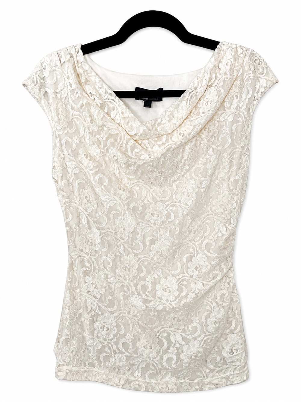 Ronni Nicole Ivory Lace Cowl Neck Blouse